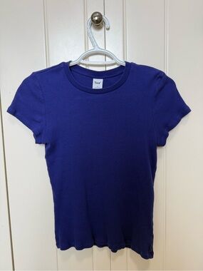 TNA blue ribbed cotton short-sleeve crewneck t-shirt
